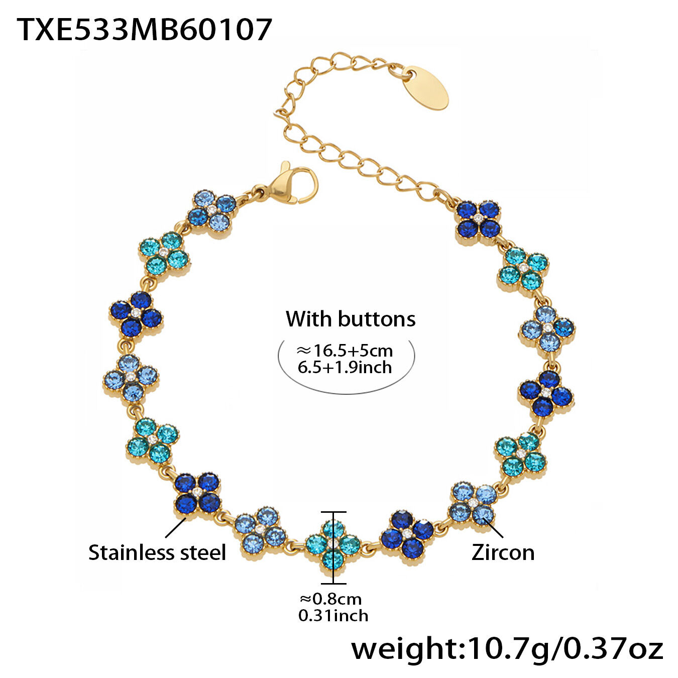 TXE533 - Blue Zircon Bracelet 16.5+5cm Picture9