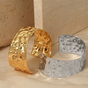 Retro Stripe Thread Stainless Steel Waterproof Gold Color Women's Cuff Bracelets h5 Picture4