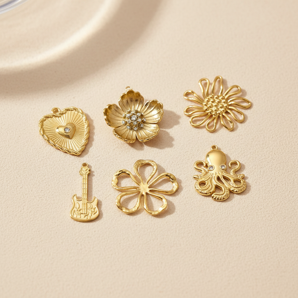 1 Piece Gorgeous Flower Stainless Steel Waterproof Gold Color Women's Pendants
