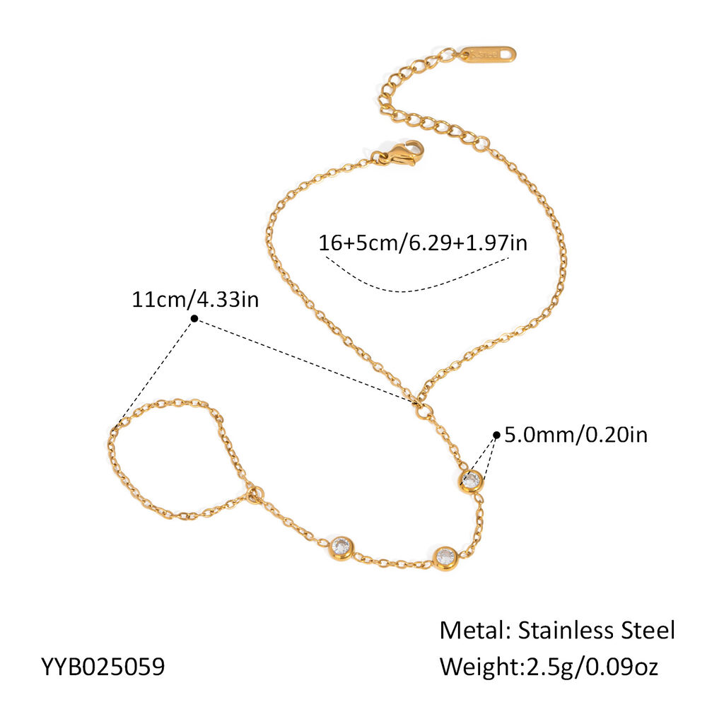 Lässige Edelstahl-Handgelenkkette in Goldfarbe mit Zirkonia