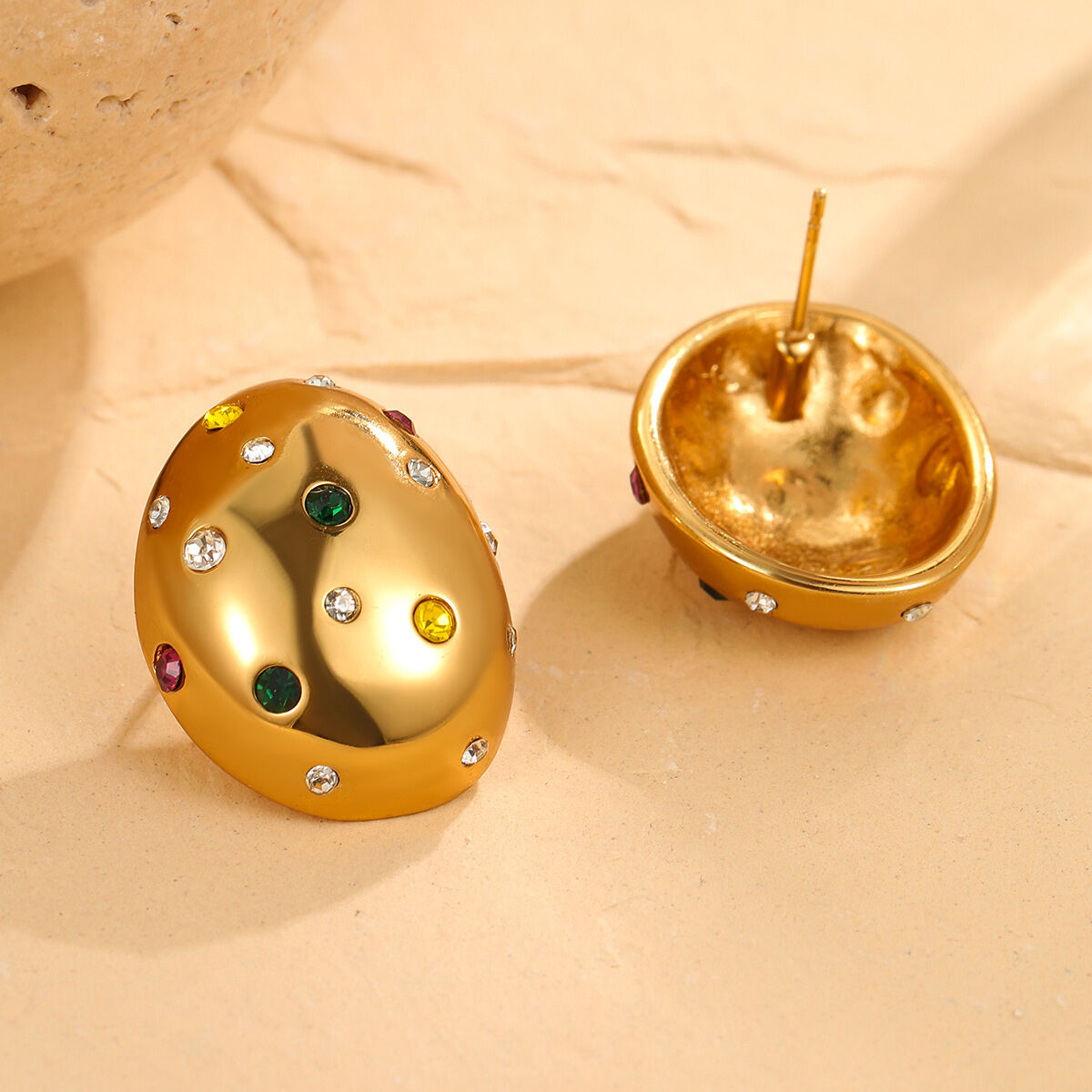 Pendientes elegantes de gota irregular de acero inoxidable, resistentes al agua y en oro de 18 quilates para mujer. h5 Imagen2