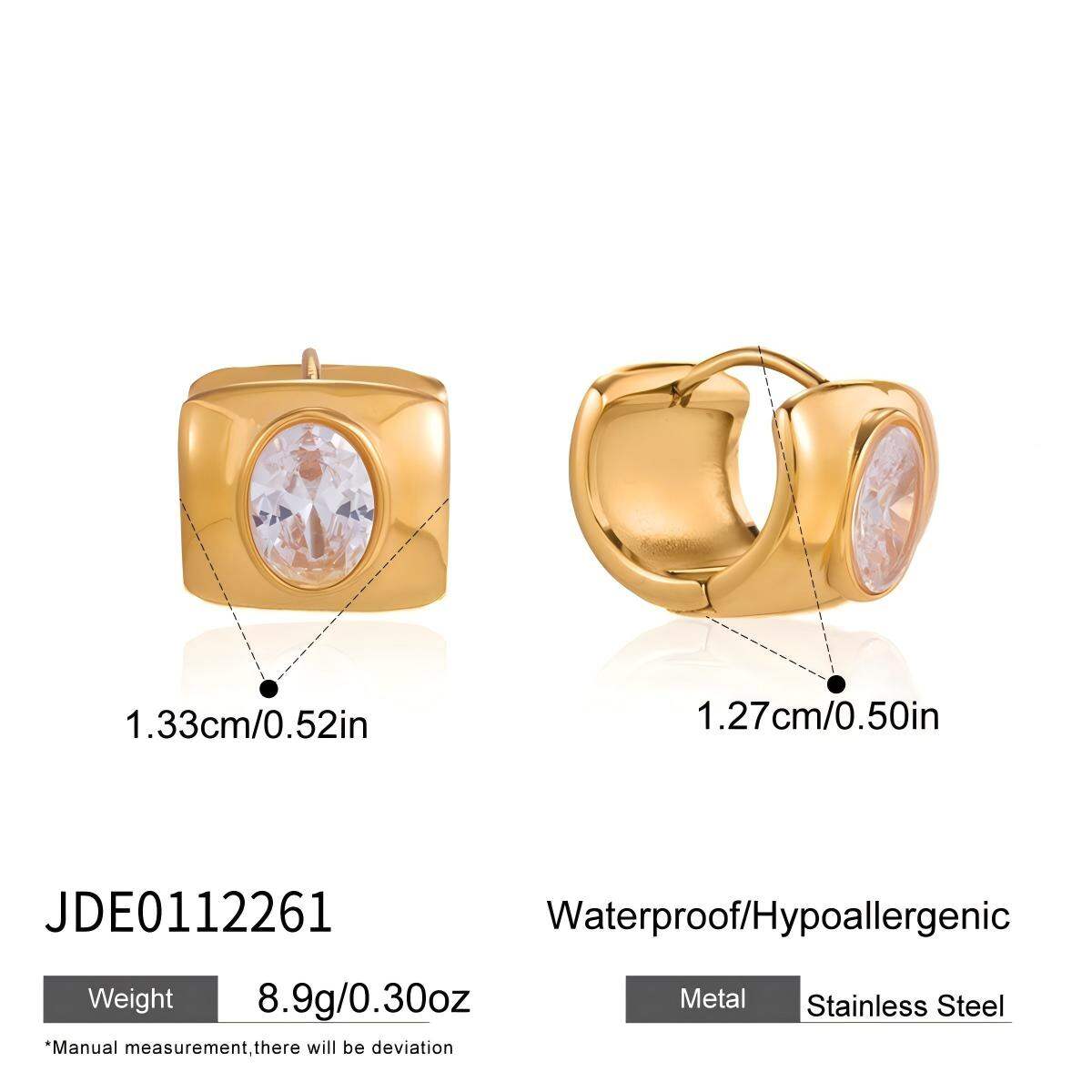 Pendientes de aro elegantes de acero inoxidable con circonitas doradas, resistentes al agua y al deslustre para mujer. h5 Imagen2