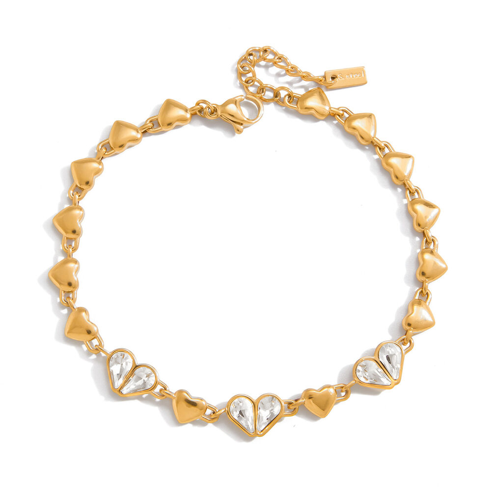 Polished Shine Heart Stainless Steel Gold Color Waterproof&Anti-tarnish Women's Jewelry Sets
