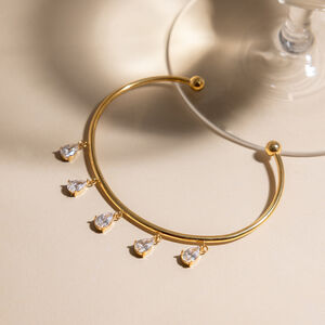 Bracelet manchette femme en acier inoxydable doré avec zircon, orné d'une goutte d'eau, étanche et anti-ternissement. h5 Image5