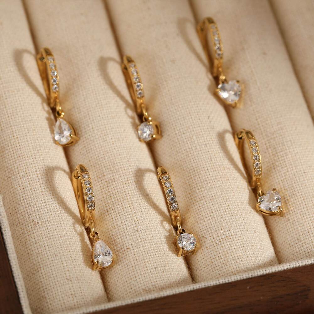 Gorgeous Droplet Stainless Steel Waterproof Gold Color Zircon Women's Drop Earrings h5Picture5