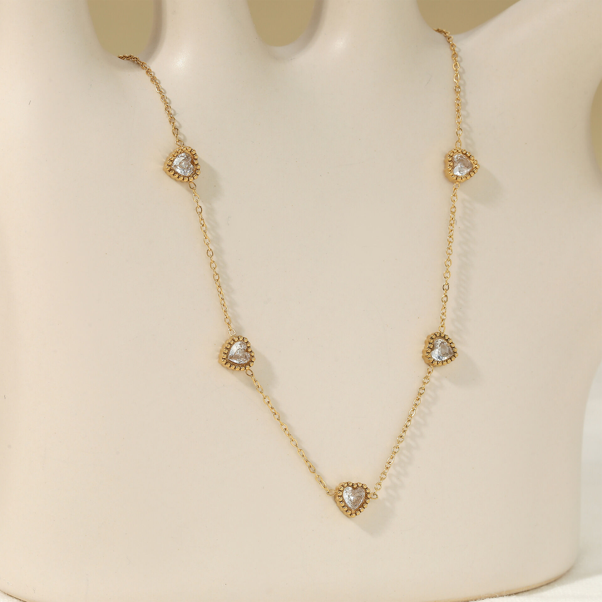 Exquisite Heart Stainless Steel Waterproof Gold Color Women's Pendant Necklaces 2