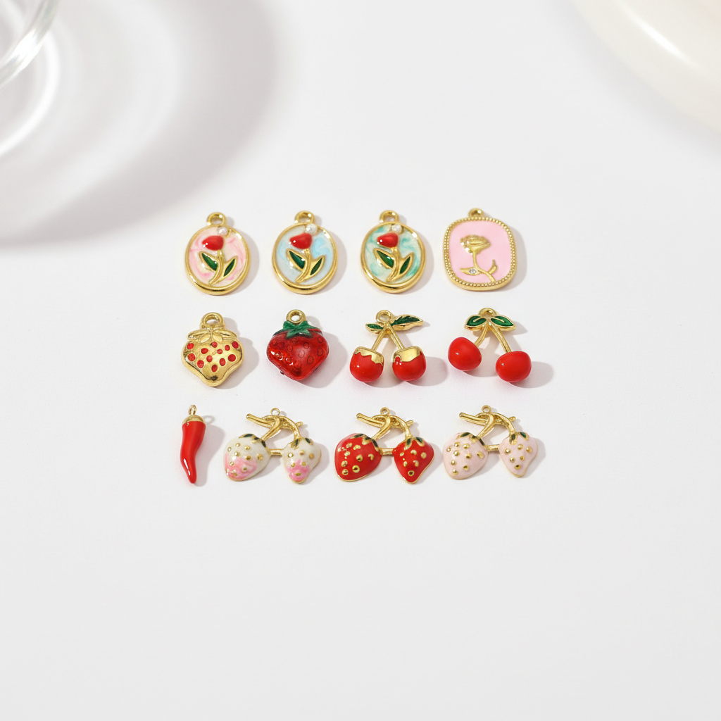 1 Piece Romantic Series DIY Cherry Stainless Steel Waterproof Gold Color Women's Pendants Picture3