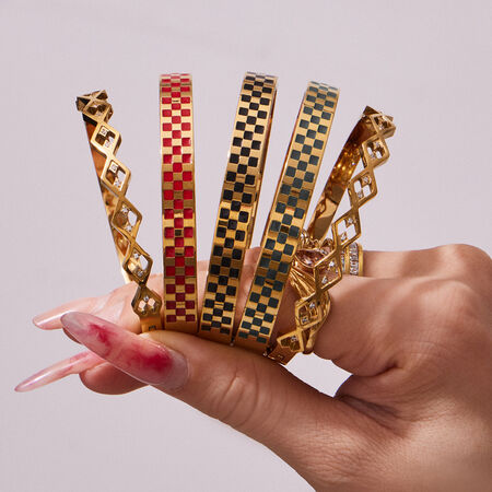 Classic Checkerboard Stainless Steel Gold Color Waterproof&Anti-tarnish Women's Bangles 2