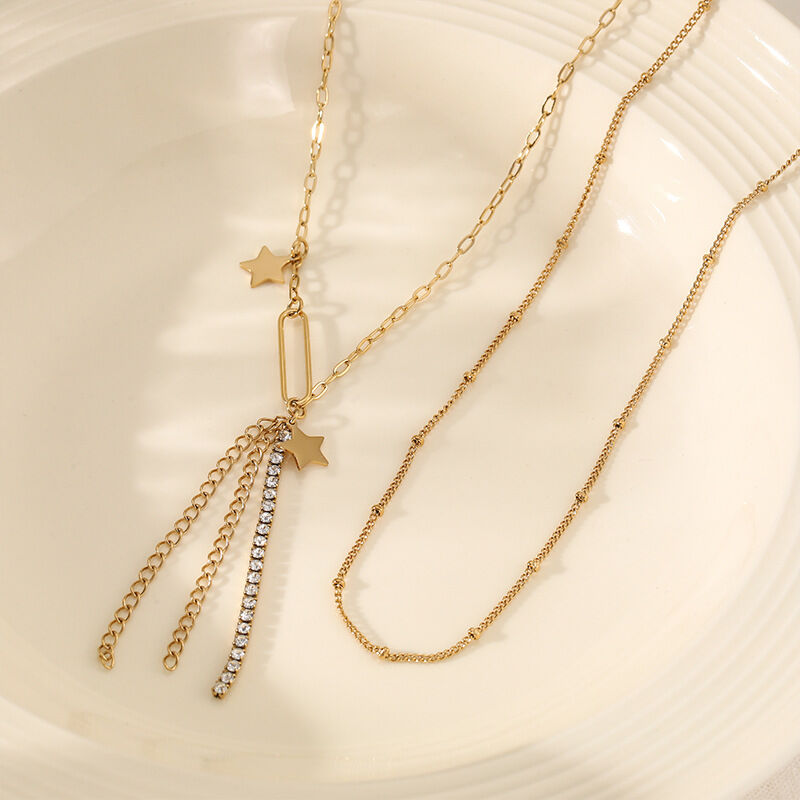 Simple Tassel Star Stainless Steel Waterproof Gold Color Women's Pendant Necklaces