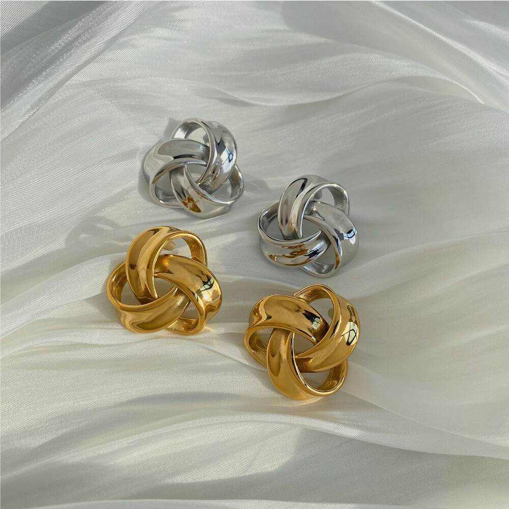 Simple Twist Stainless Steel Waterproof Gold Color Women's Stud Earrings h5Picture2