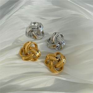 Simple Twist Stainless Steel Waterproof Gold Color Women's Stud Earrings h5 Picture2