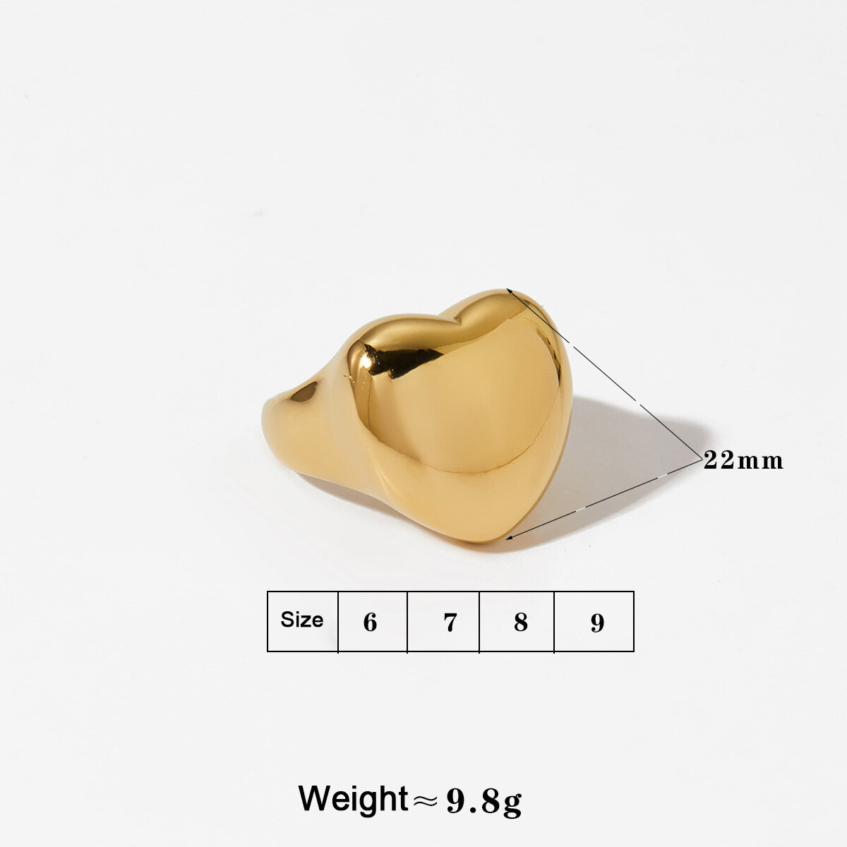 Opvallende statement ringen van roestvrij staal met een hartvormig ontwerp in goudkleur, waterdicht en met een opvallend design. h5 Afbeelding5