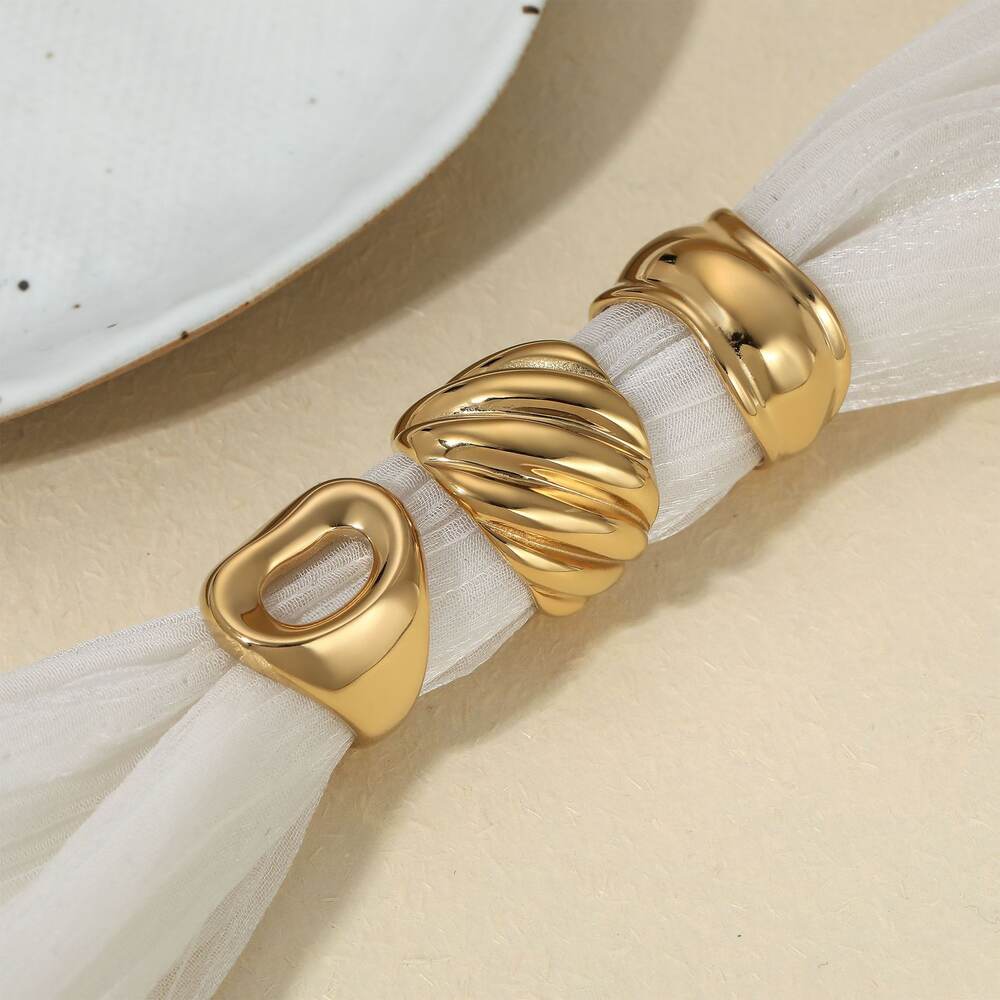 Moderne Statement-Ringe aus Edelstahl in unregelmäßiger Form, wasserfest und goldfarben h5Bild4