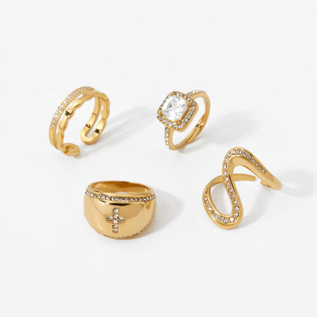 Fashionable Irregular Shape Lines Stainless Steel Waterproof Gold Color Women's Gemstone Rings 2