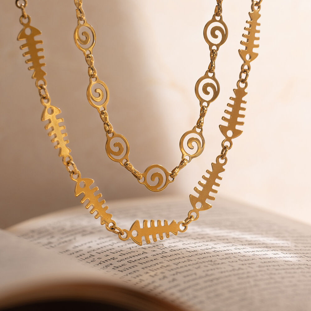 Fish&Thread Series Stainless Steel Gold Color Waterproof&Anti-tarnish Women's Chain Necklaces Picture5