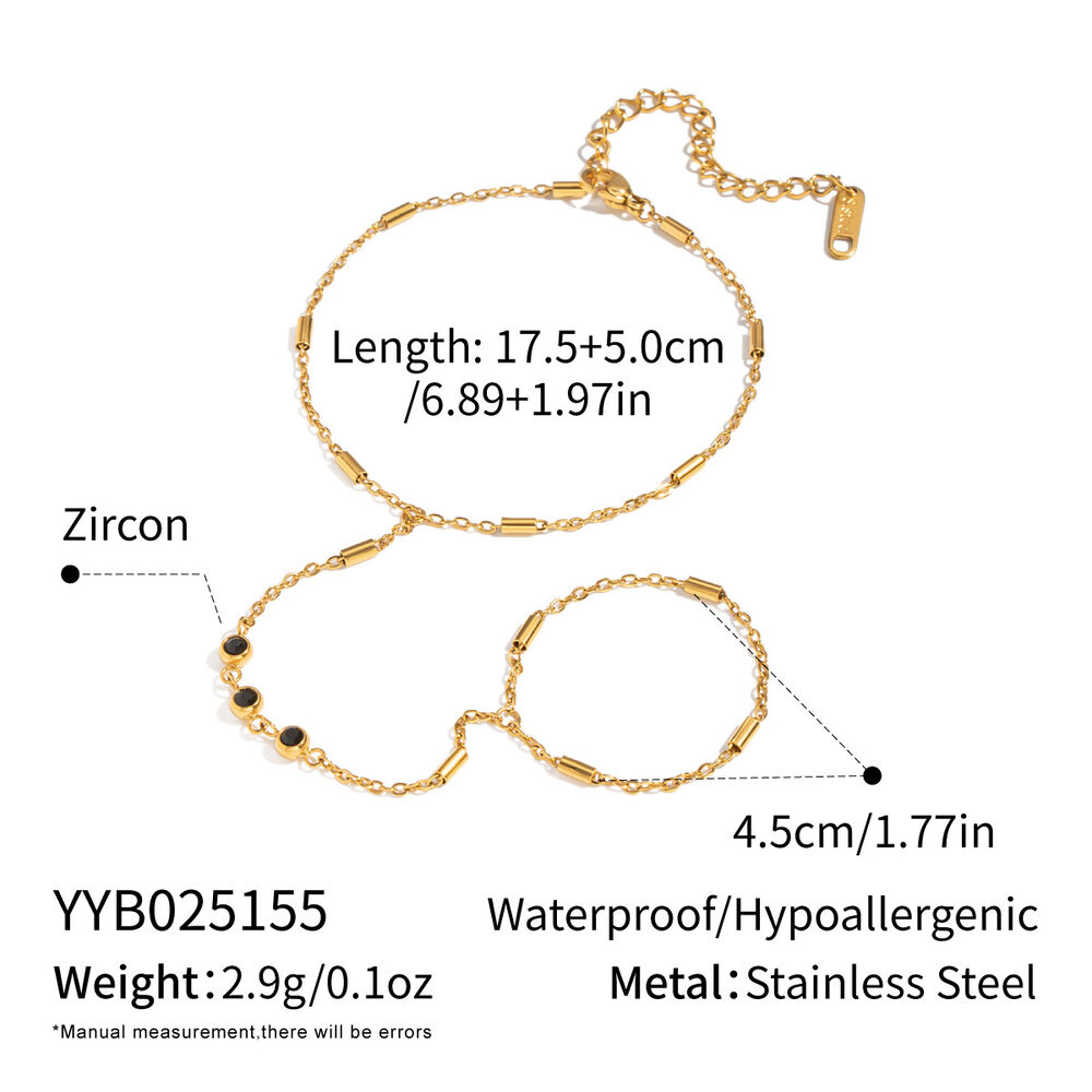 Casual Chain Stainless Steel Waterproof Gold Color Zircon Women's Hand Chain