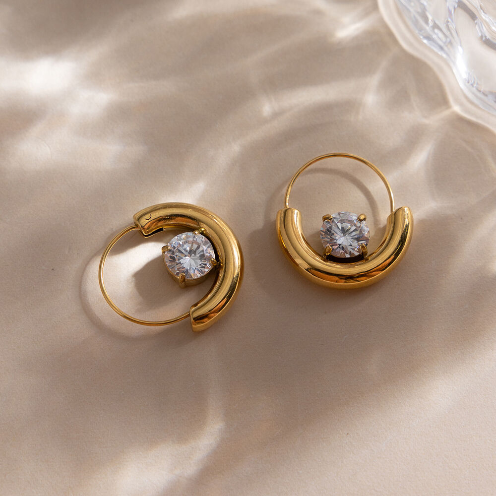 Modern Circle Stainless Steel Gold Color Waterproof&Anti-tarnish Women's Hoop Earrings Picture4