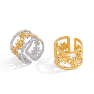 Classic Daisy Mixed Gold&Silver Colors Stainless Steel Waterproof&Anti-tarnish Women's Cuff Bracelets h5 Picture8