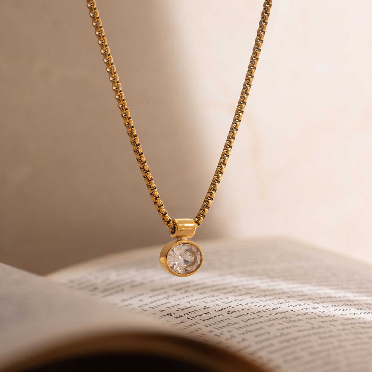 Classic Stainless Steel Gold Color Zircon Waterproof&Anti-tarnish Women's Pendant Necklaces
