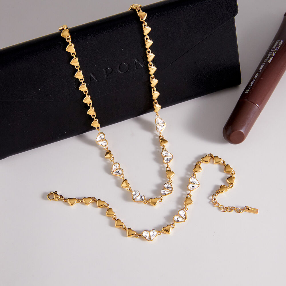 Polished Shine Heart Stainless Steel Gold Color Waterproof&Anti-tarnish Women's Jewelry Sets h5Picture3