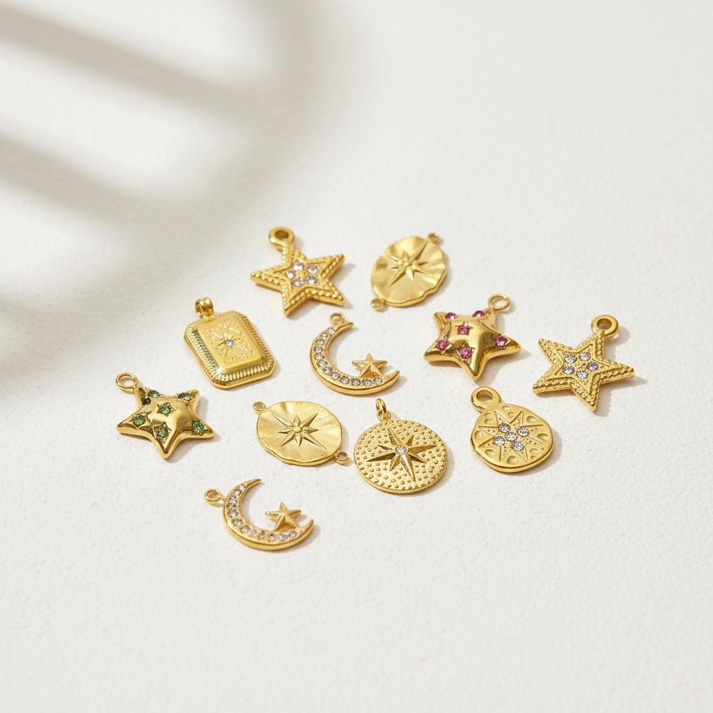 1 Piece Retro Star Moon Stainless Steel Waterproof Gold Color Women's Pendants