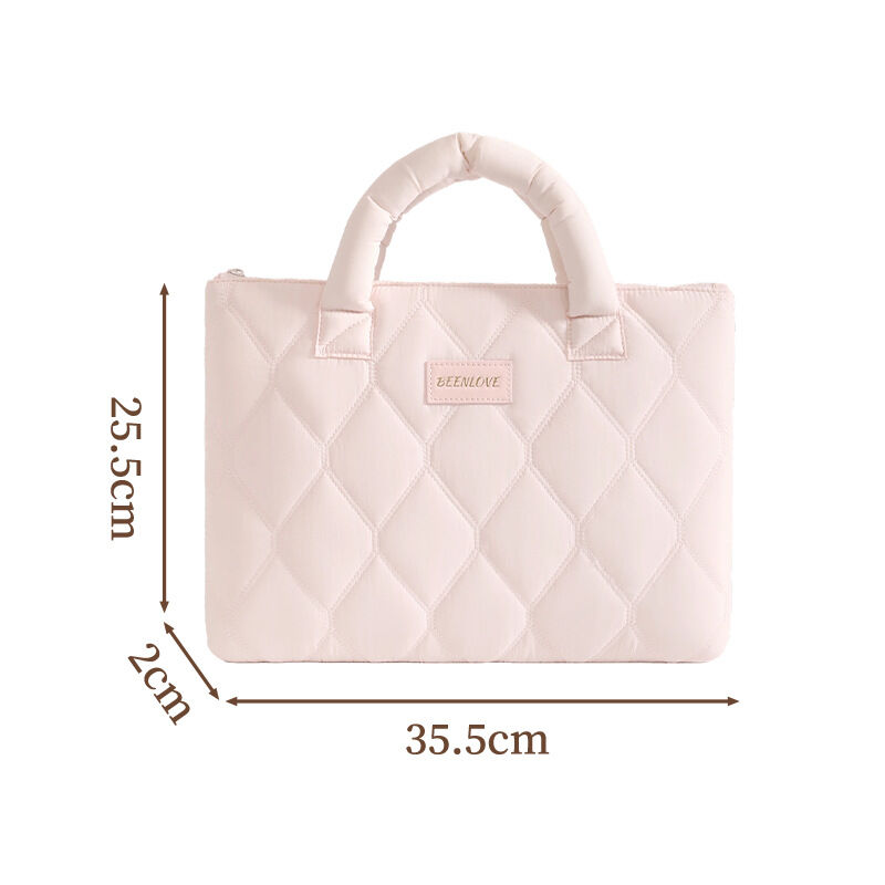 Office Style Quilted Stitching Solid Color Fabric Women's Laptop Bag Picture5