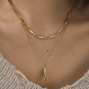 Fish Shape Stainless Steel Waterproof Gold Color Women's Layered Necklaces h5 Picture2
