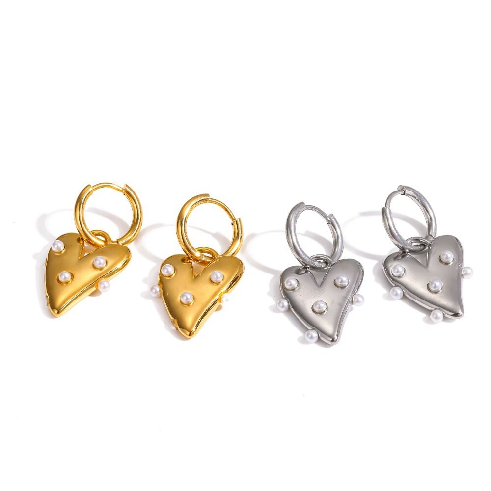 Classic Heart Stainless Steel Waterproof Gold Color Artificial Pearl Women's Drop Earrings Picture3