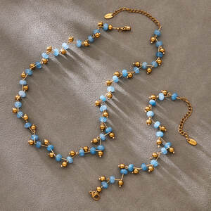 Daily Natural Stone Beads Stainless Steel Gold Color Women's Chain Necklaces h5 Picture3