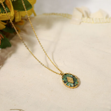Simple Stainless Steel Waterproof Gold Color Natural Stone Women's Pendant Necklaces