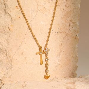 Simple Series Daily Cross Chain Stainless Steel Waterproof Gold Color Women's Chain Necklaces h5 Picture4