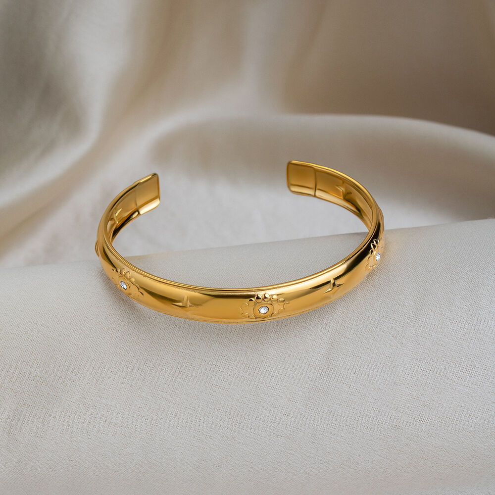 Luxuriöse, runde, wasserdichte Armreifen aus Edelstahl in Goldfarbe für Damen h5Bild4