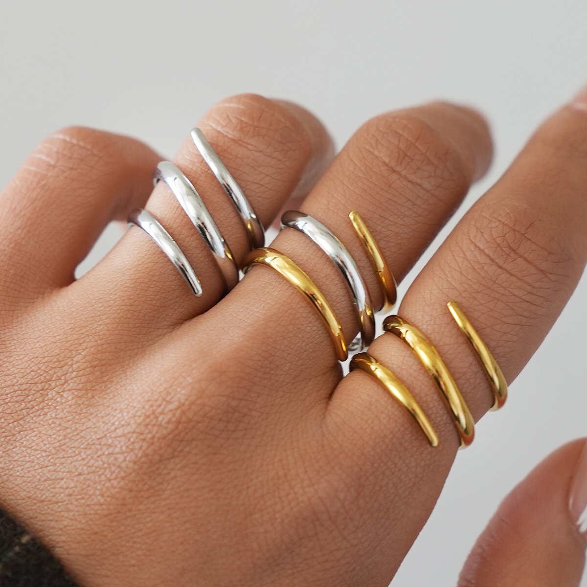 Simple Minimalism Daily Irregular Shape Lines Stainless Steel Waterproof   Gold Color  Statement Rings h5 Picture3