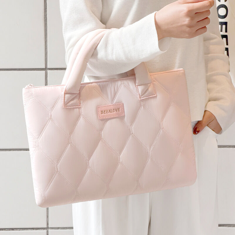 Office Style Quilted Stitching Solid Color Fabric Women's Laptop Bag Picture2