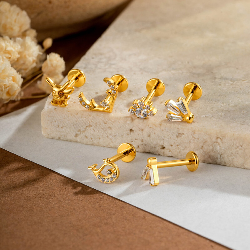 Luxury Simple Irregular Fish Titanium Alloy   Gold Color  Zircon Women's Piercing Earrings Picture4