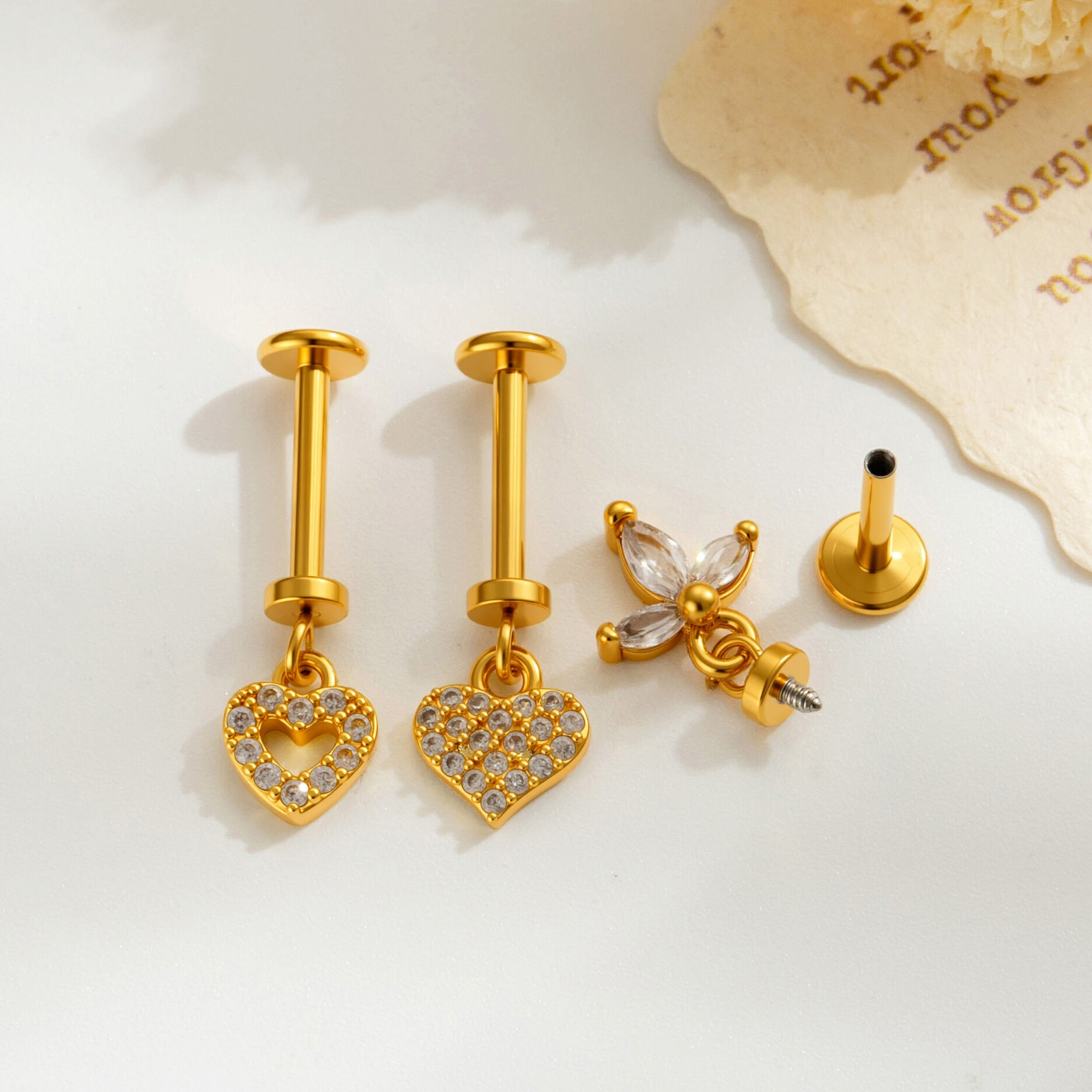 Flower Butterfly Copper Gold Color Zircon Women's Piercing Earrings h5 Picture4