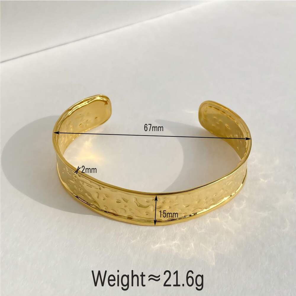Klassisches Armreifarmband mit Hammermuster, wasserdicht, goldfarben, aus Edelstahl h5Bild6