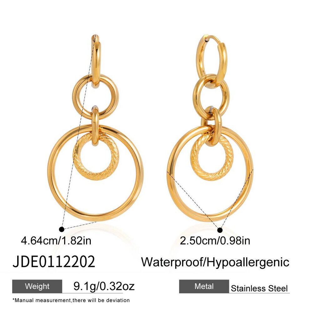Simple Circle Mixed Gold Stainless Steel Waterproof Women's Drop Earrings