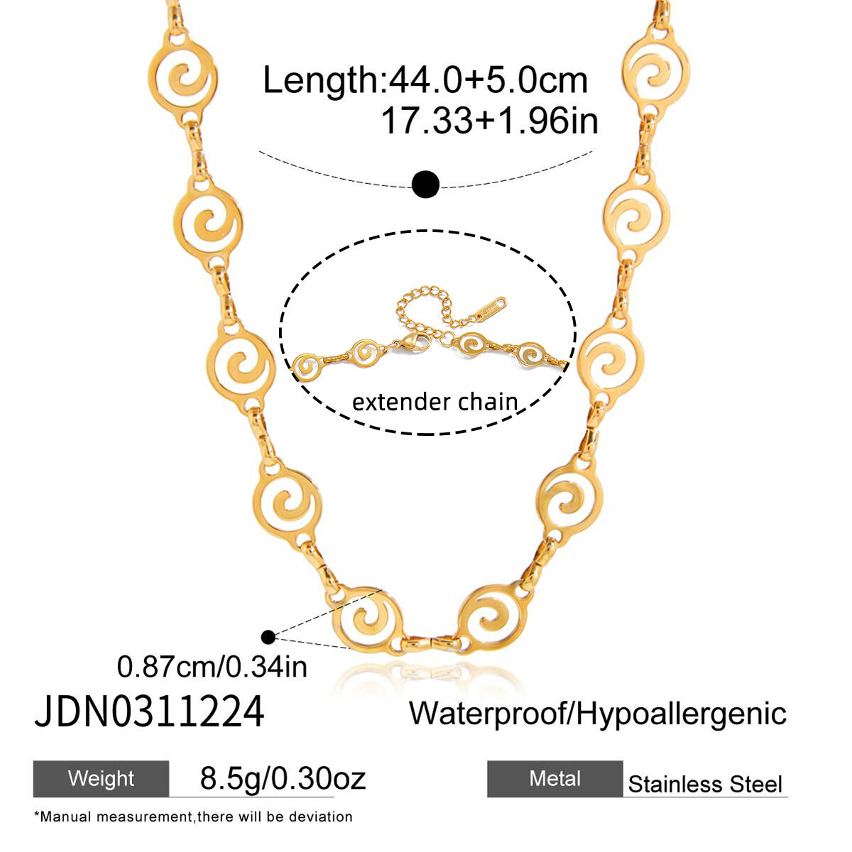 Simple Fish Stainless Steel Waterproof Gold Color Women's Chain Necklaces 