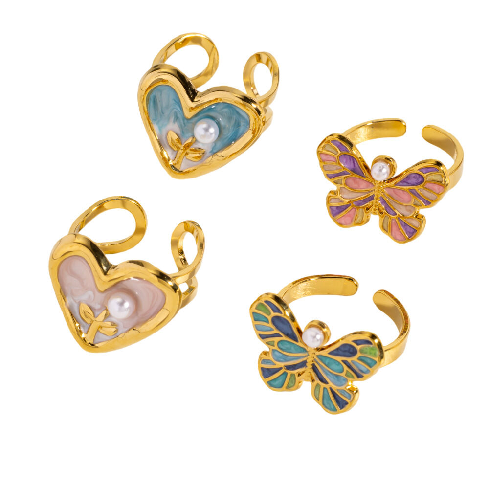 Bagues romantiques en acier inoxydable, imperméables, couleur or, avec nœud papillon et cœur. Collection romantique. h5 Image5