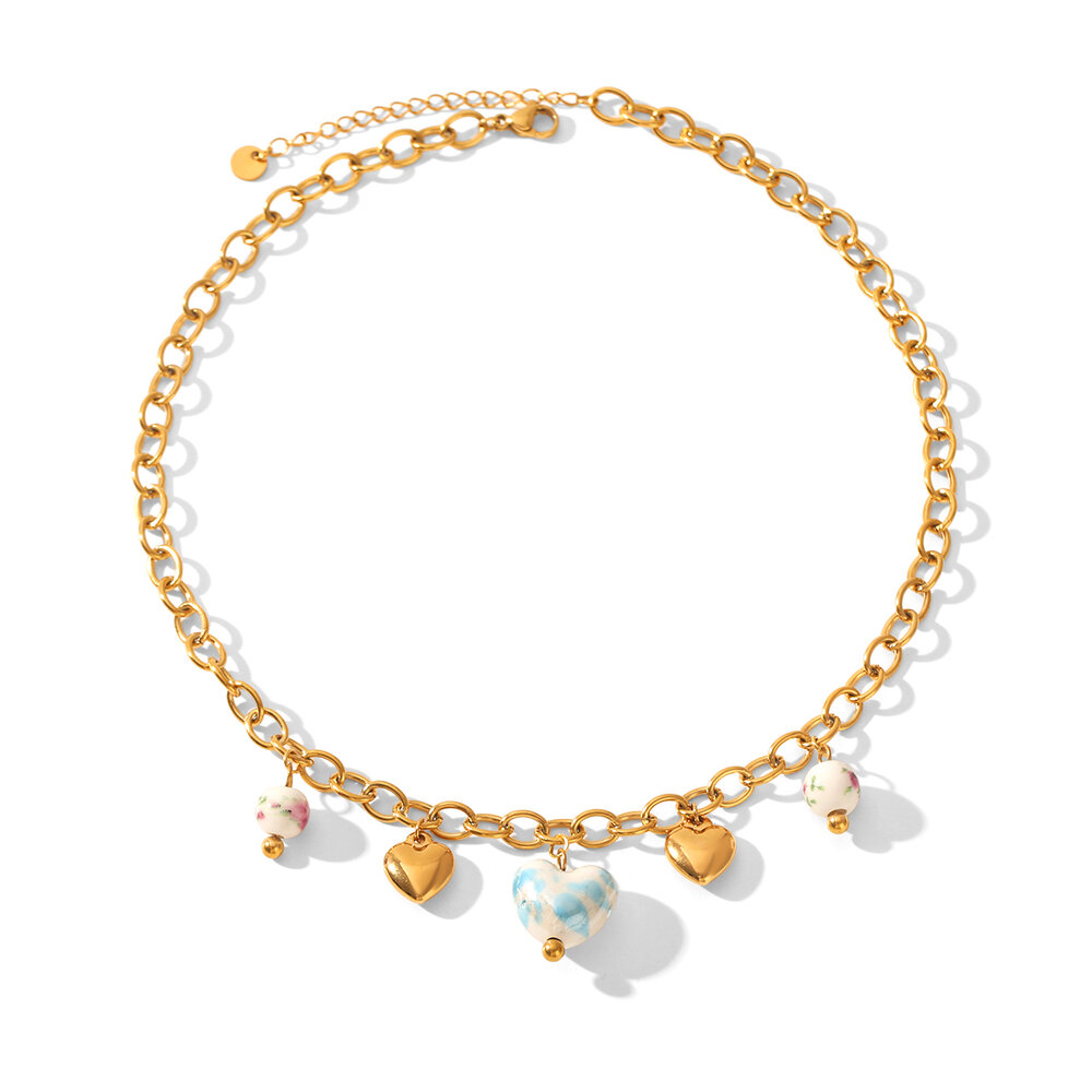 Sweet Heart Bow Knot Stainless Steel Waterproof Gold Color Women's Pendant Necklaces