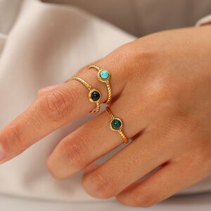 Minimalist Lines Stainless Steel Waterproof Gold Color Natural Stone Women's Gemstone Rings h5 Picture2