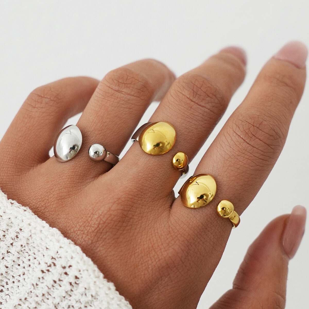 Retro Daily Irregular Shape Stainless Steel Waterproof   Gold Color  Statement Rings Picture5