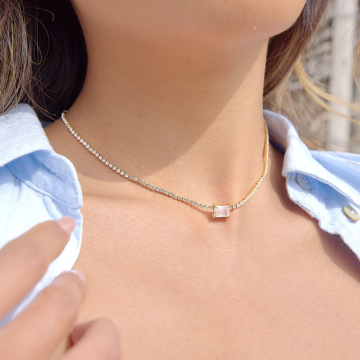 Simple Cross Shape Stainless Steel Waterproof Gold Color Zircon Women's Pendant Necklaces h5 Picture3