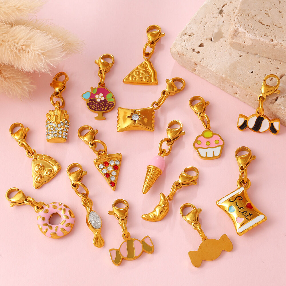 Cute Food Shape Stainless Steel Waterproof Gold Color Rhinestone DIY Pendants