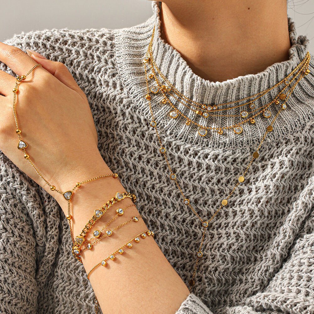 Simple Chain Stainless Steel Waterproof Gold Color Zircon Women's Chain Necklaces h5Picture4