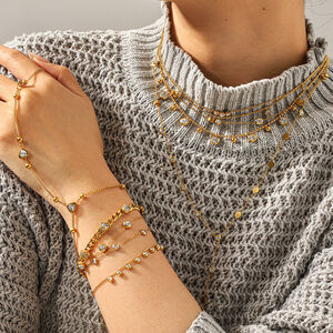 Simple Chain Stainless Steel Waterproof Gold Color Zircon Women's Chain Necklaces h5 Picture4