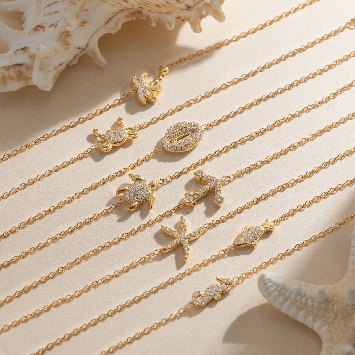 Oceanic Style Starfish Stainless Steel Waterproof Gold Color Zircon Women's Necklaces Sets Picture4