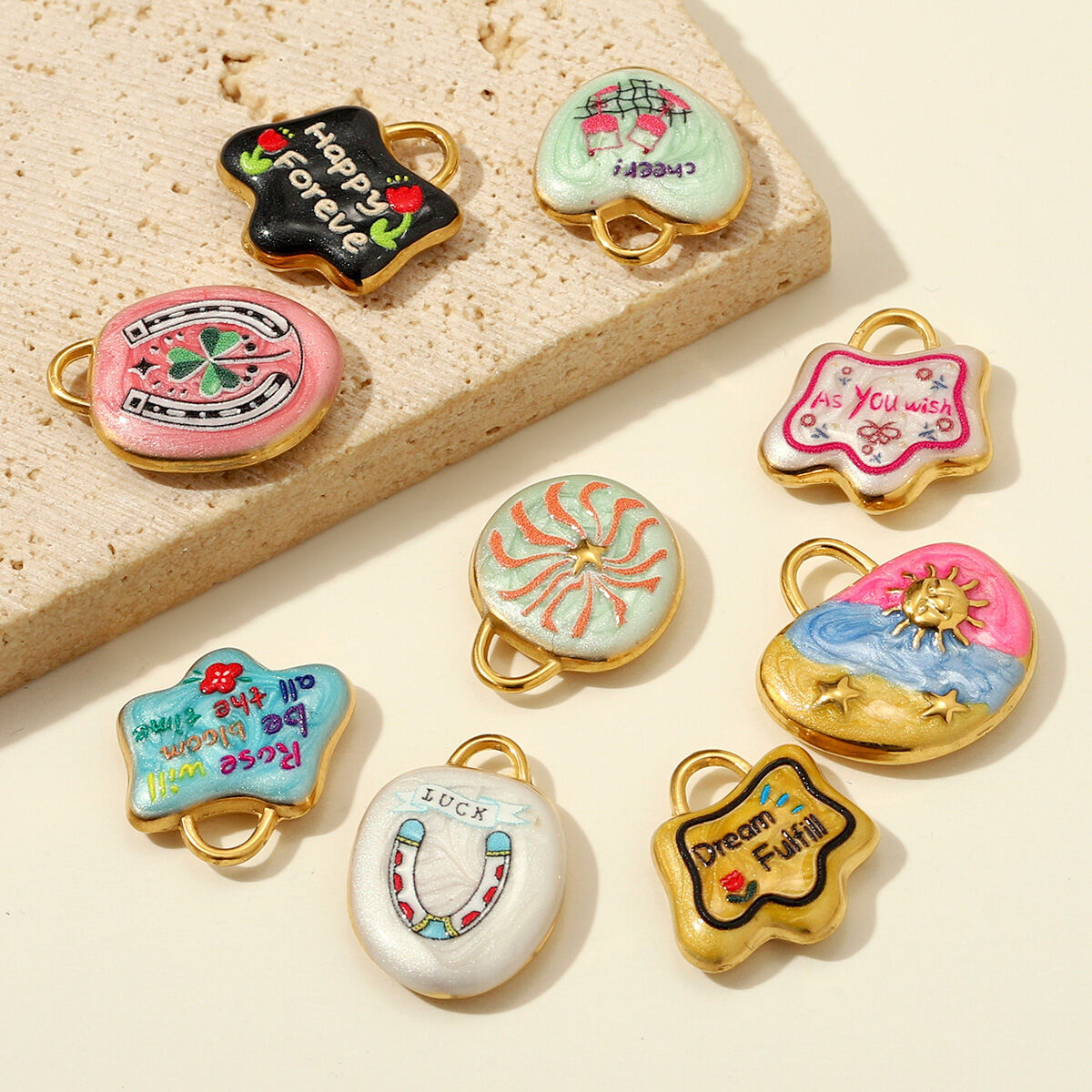 Romantic Series Diy Letter Irregular Shape Cartoon Stainless Steel Waterproof   Gold Color  Women's Pendants 2