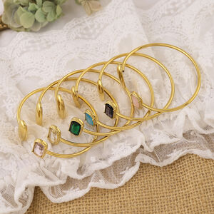 Simple Rectangle Stainless Steel Waterproof Gold Color Zircon Women's Cuff Bracelets h5 Picture4